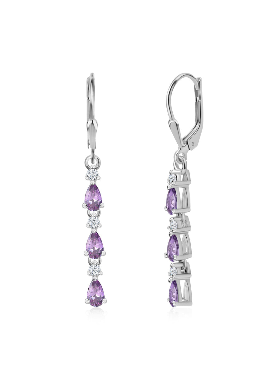 Amethyst Silver Dangle Earrings For Women