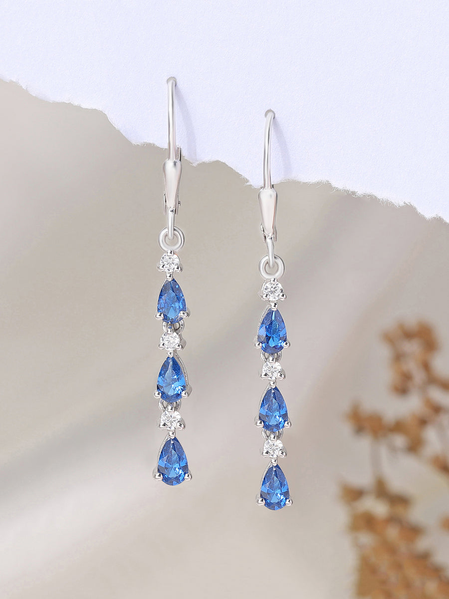 Sapphire Linear Dangler Earrings For Women