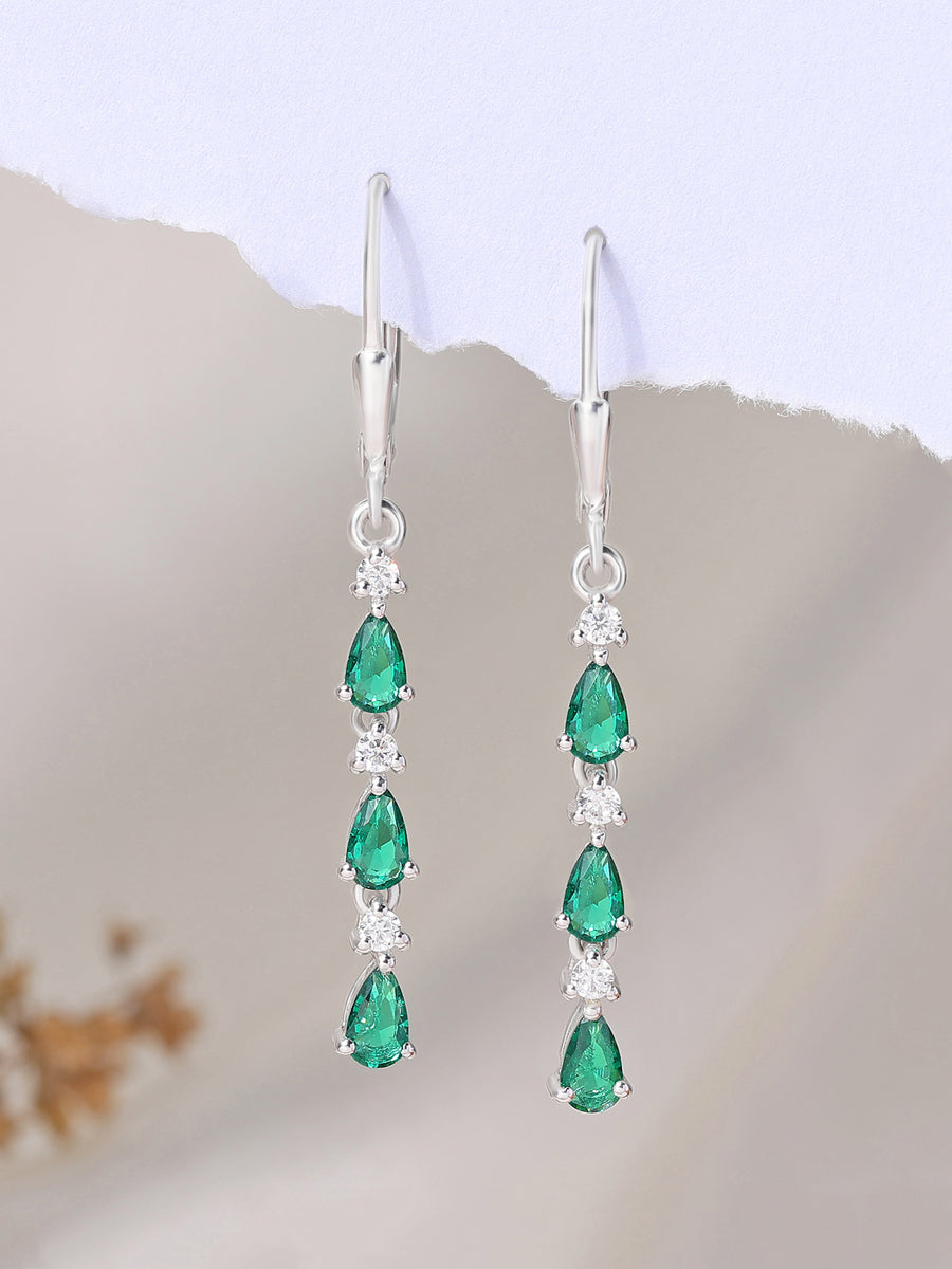Emerald Linear Dangler Earrings For Women