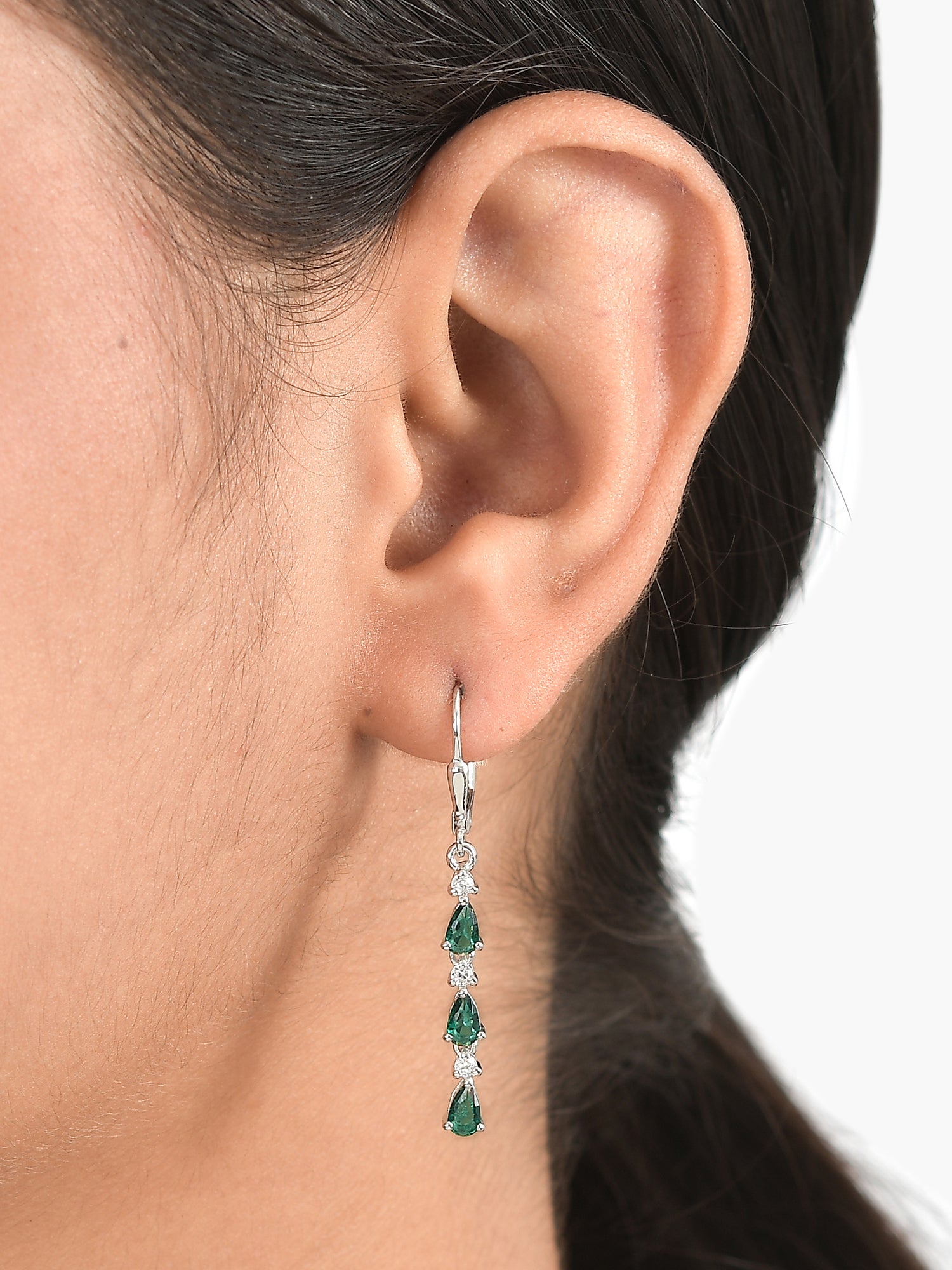 Emerald Linear Dangler Earrings For Women