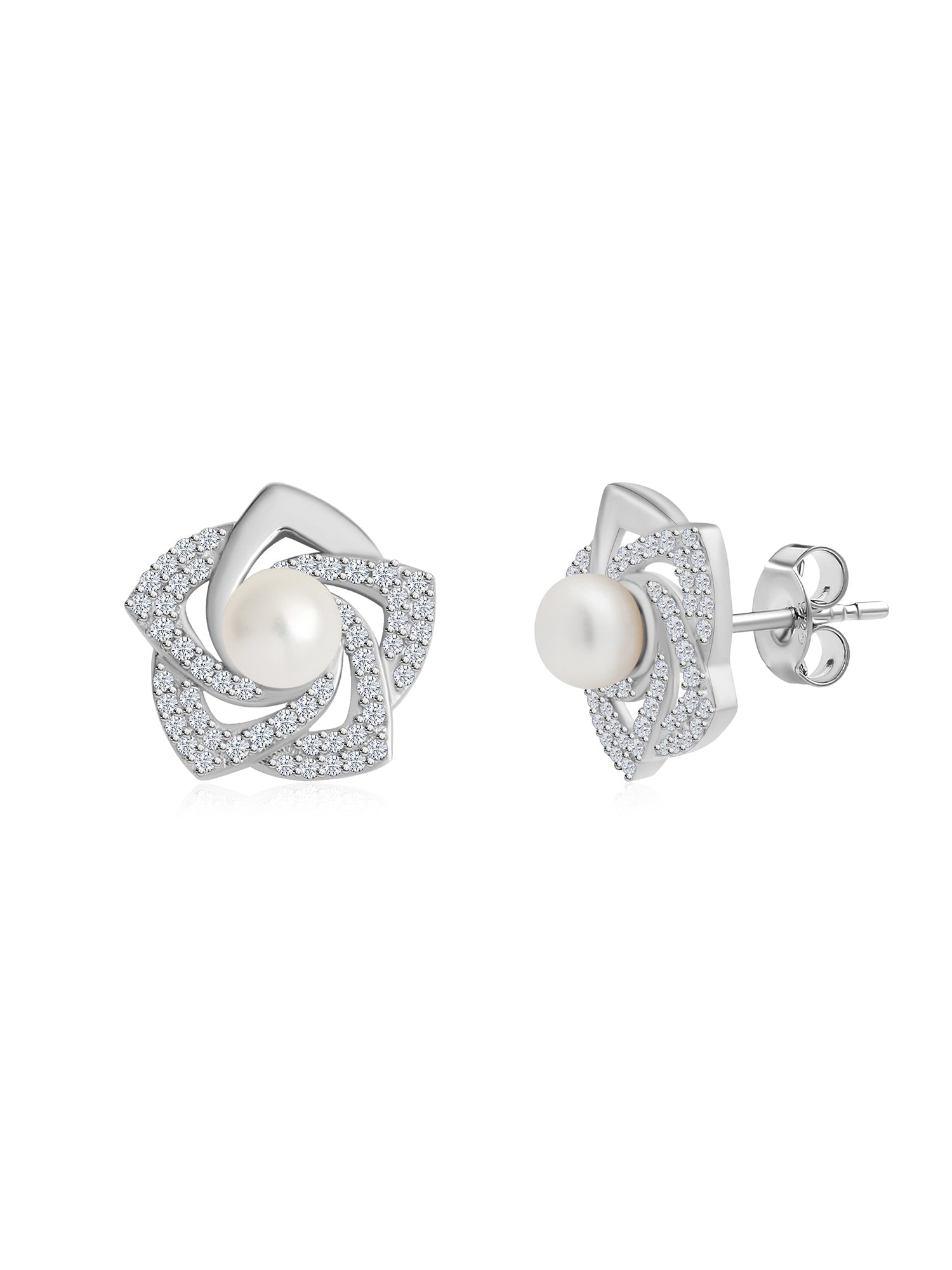 Natural Pearl Flower Stud Earring For Women-3