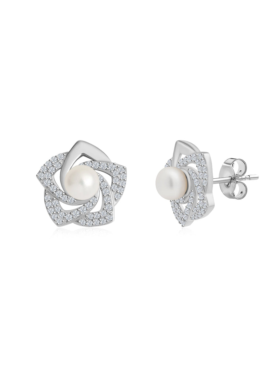 Natural Pearl Flower Stud Earring For Women-3