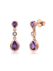 Natural African Amethyst Pear Drop Earrings in Gold