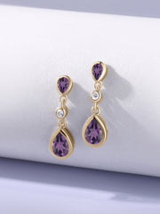 Natural African Amethyst Pear Drop Earrings in Gold