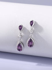 Natural African Amethyst Pear Drop Earrings in Gold