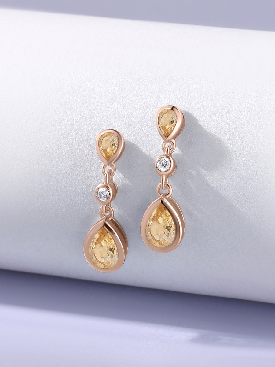 Natural Citrine Pear Drop Earrings in Gold