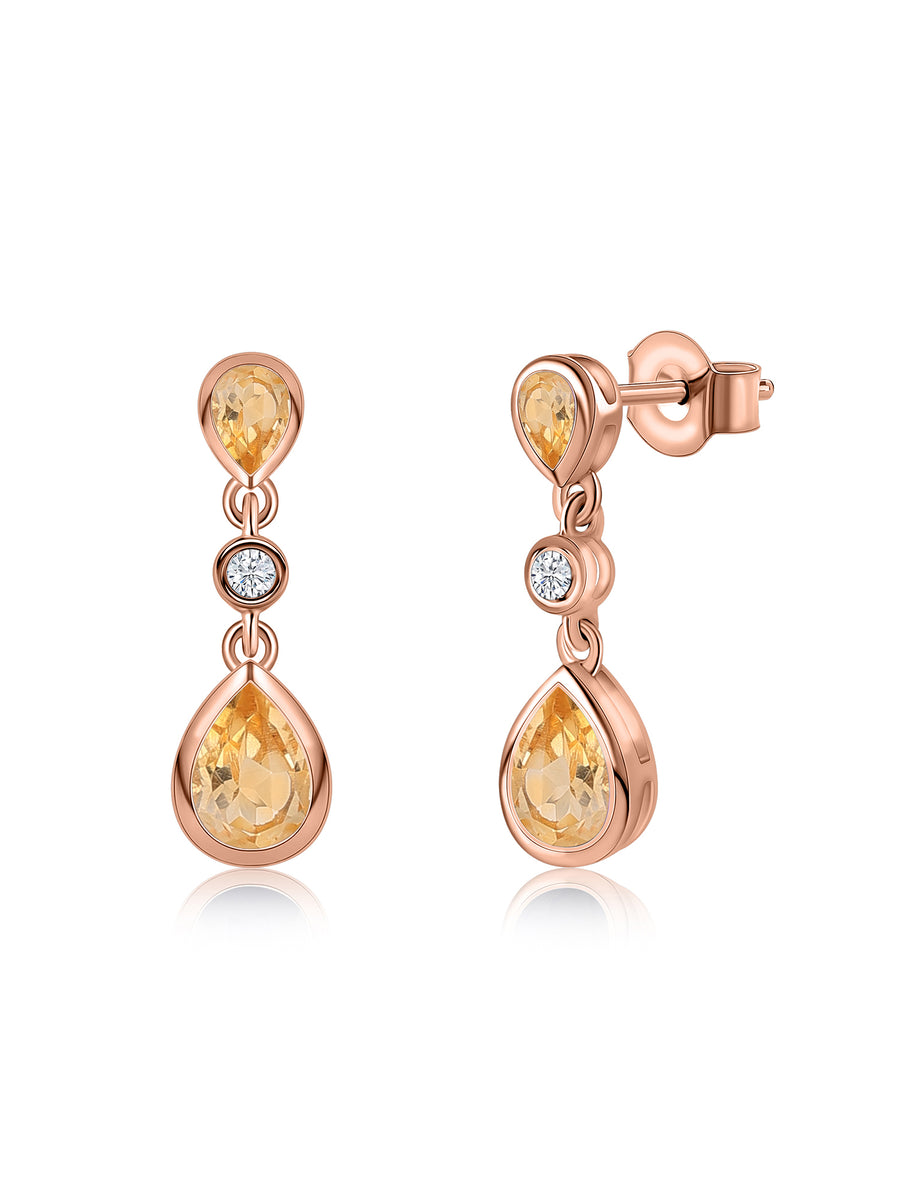 Natural Citrine Pear Drop Earrings in Gold