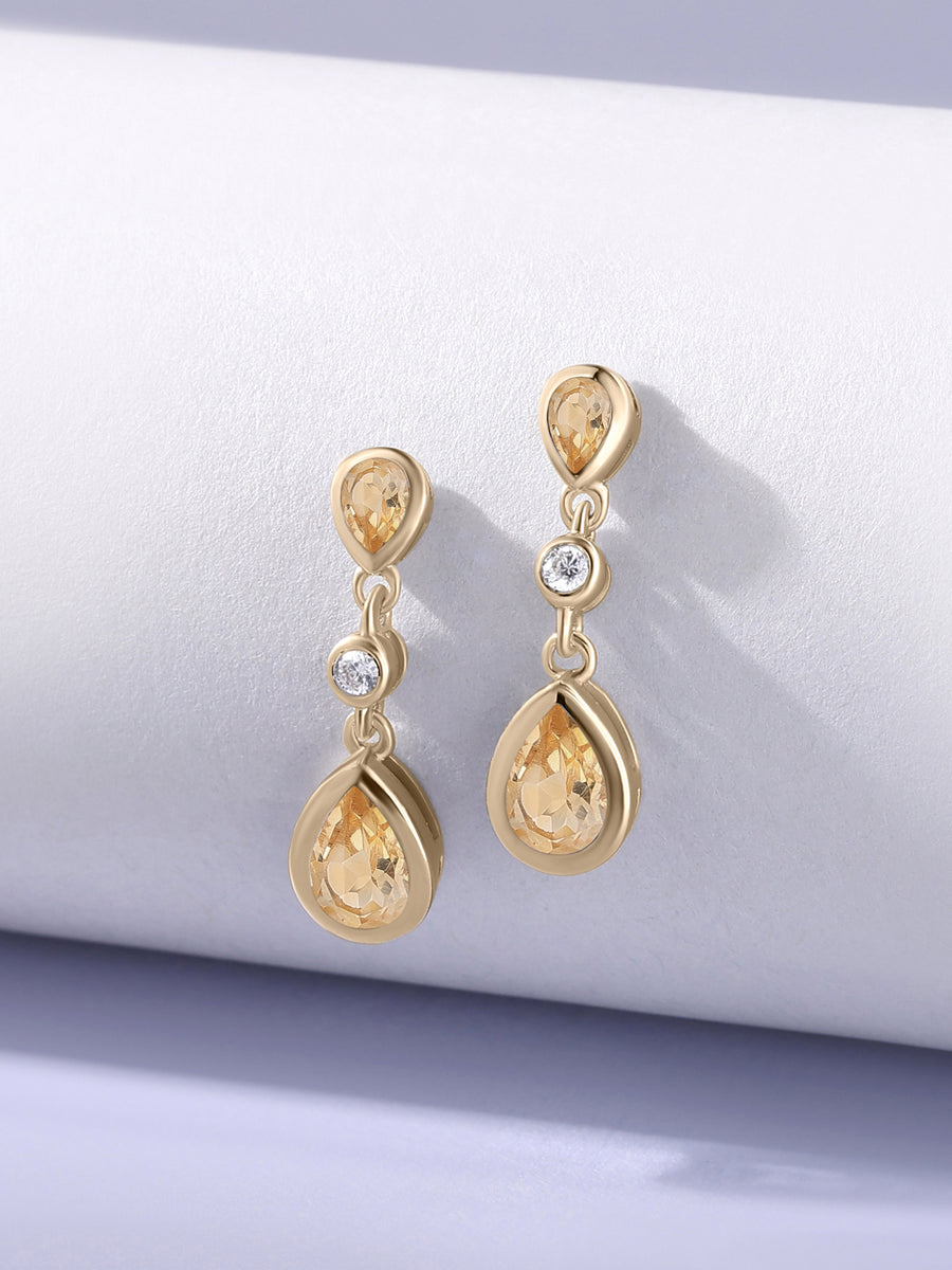 Natural Citrine Pear Drop Earrings in Gold