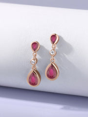 Natural Glass Filled Ruby Pear Drop Earrings in Gold