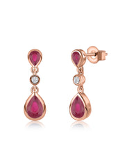 Natural Glass Filled Ruby Pear Drop Earrings in Gold