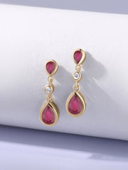 Natural Glass Filled Ruby Pear Drop Earrings in Gold