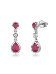 Natural Glass Filled Ruby Pear Drop Earrings in Gold