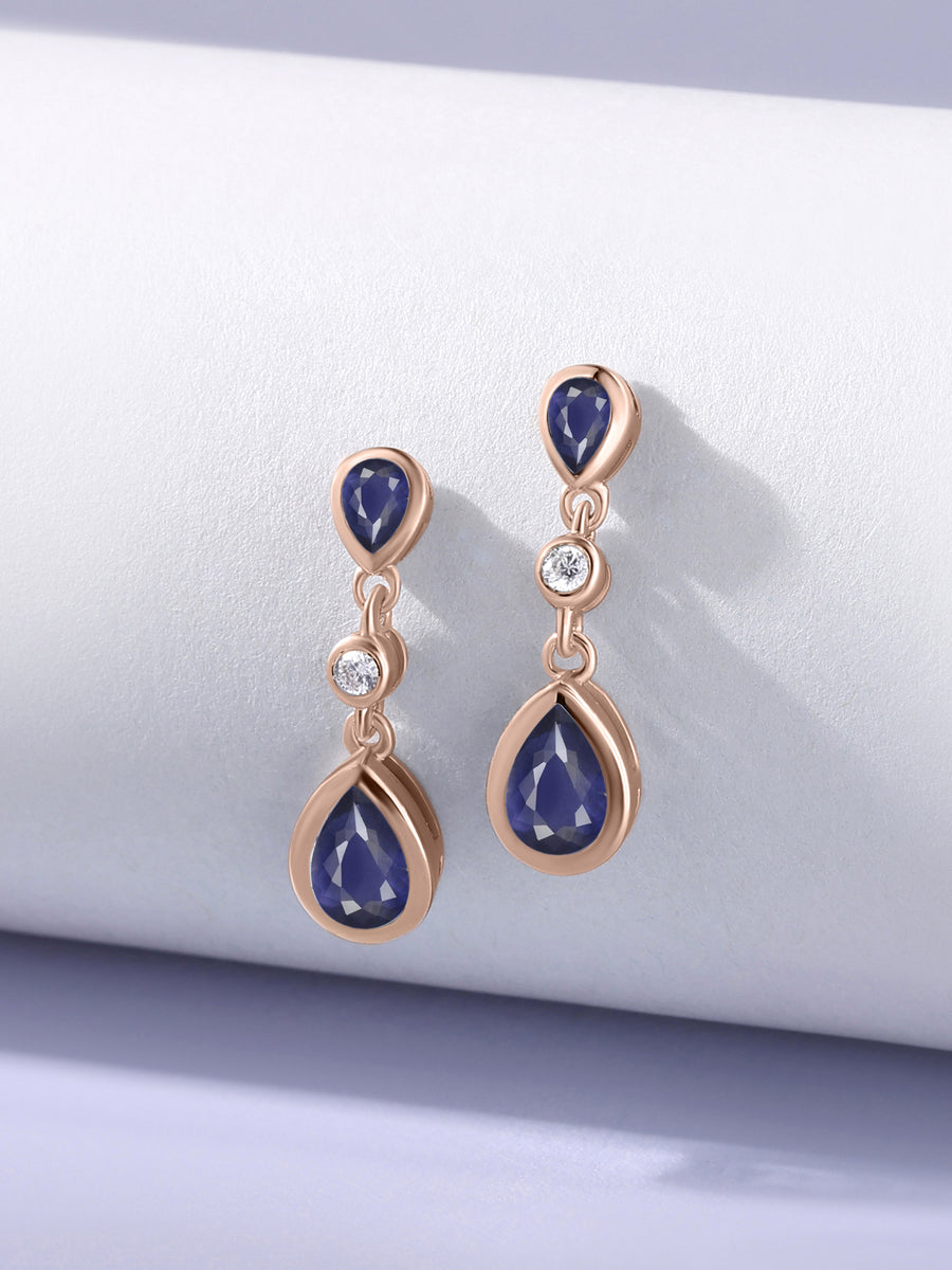 Natural Iolite Pear Drop Earrings in Gold
