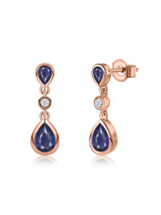 Natural Iolite Pear Drop Earrings in Gold