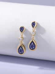 Natural Iolite Pear Drop Earrings in Gold