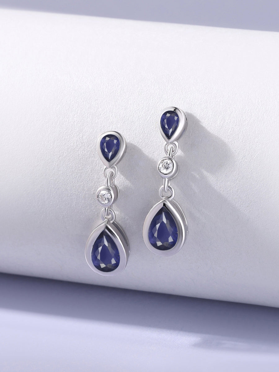 Natural Iolite Pear Drop Earrings in Gold