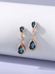 Natural London Blue Topaz Pear Drop Earrings in Gold