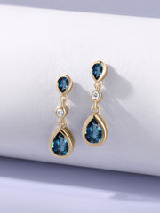 Natural London Blue Topaz Pear Drop Earrings in Gold
