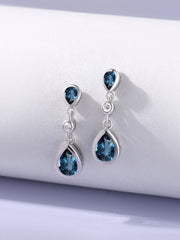 Natural London Blue Topaz Pear Drop Earrings in Gold