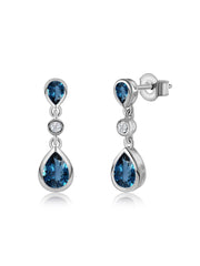Natural London Blue Topaz Pear Drop Earrings in Gold