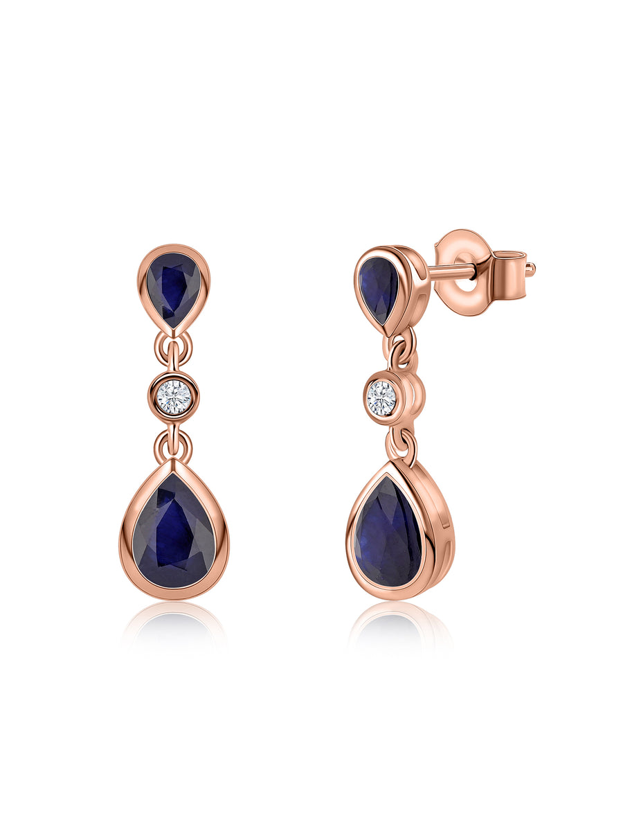Natural Blue Sapphire Drop Earrings in Gold
