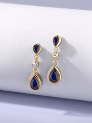 Natural Blue Sapphire Drop Earrings in Gold