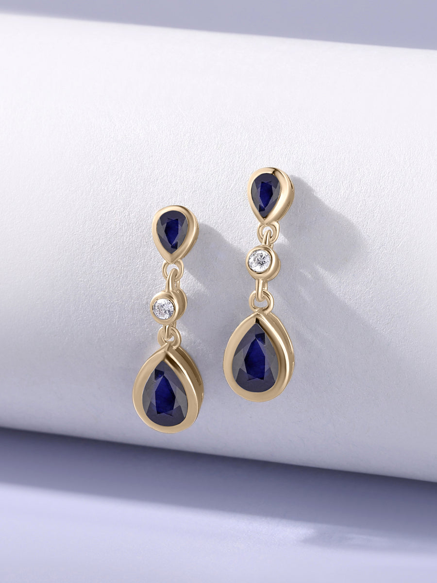 Natural Blue Sapphire Drop Earrings in Gold