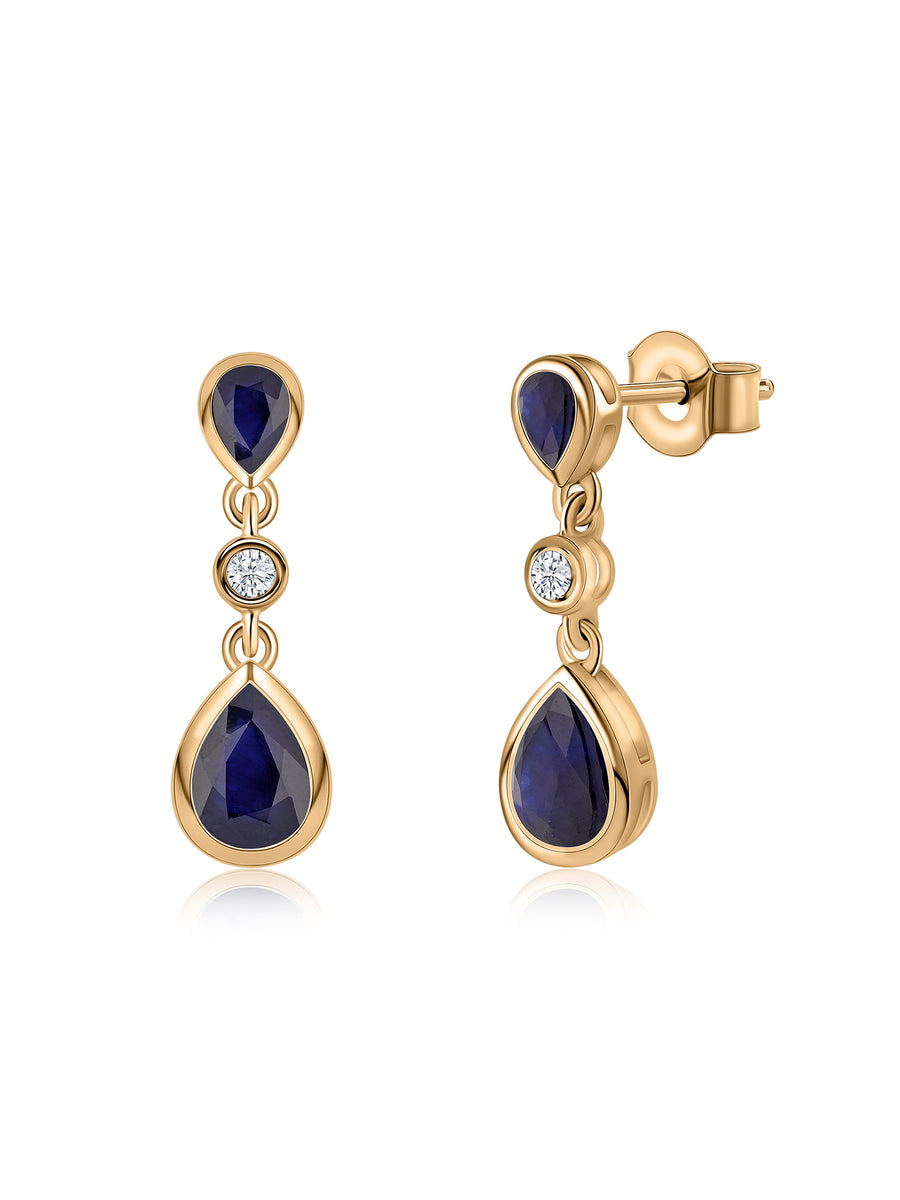 Natural Blue Sapphire Drop Earrings in Gold