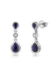 Natural Blue Sapphire Drop Earrings in Gold