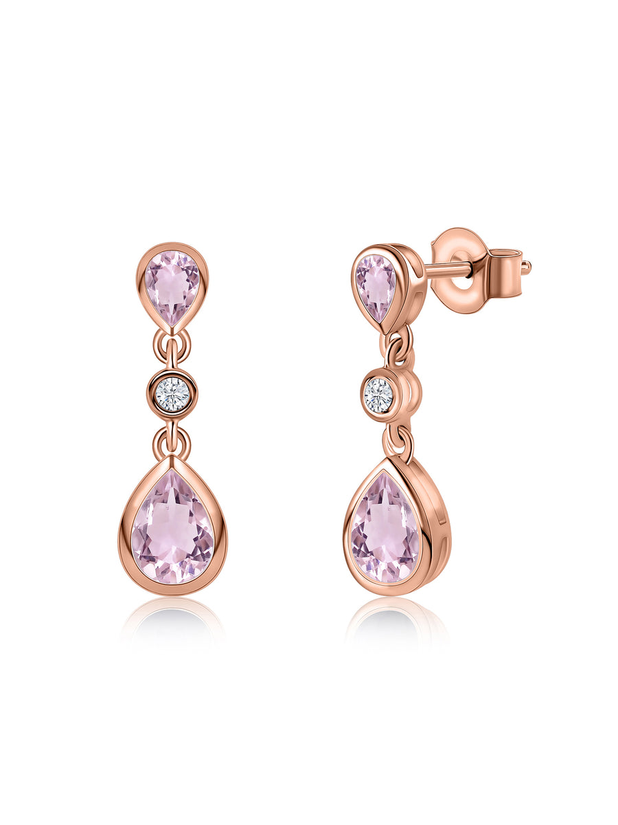 Natural Rose De France Pear Drop Earrings in Gold