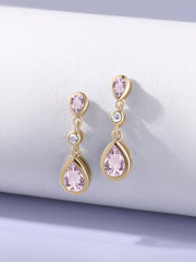 Natural Rose De France Pear Drop Earrings in Gold