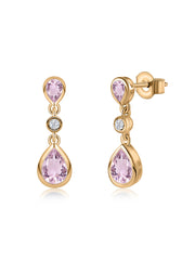 Natural Rose De France Pear Drop Earrings in Gold
