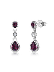 Natural Rhodolite Garnet Pear Drop Earrings in Gold