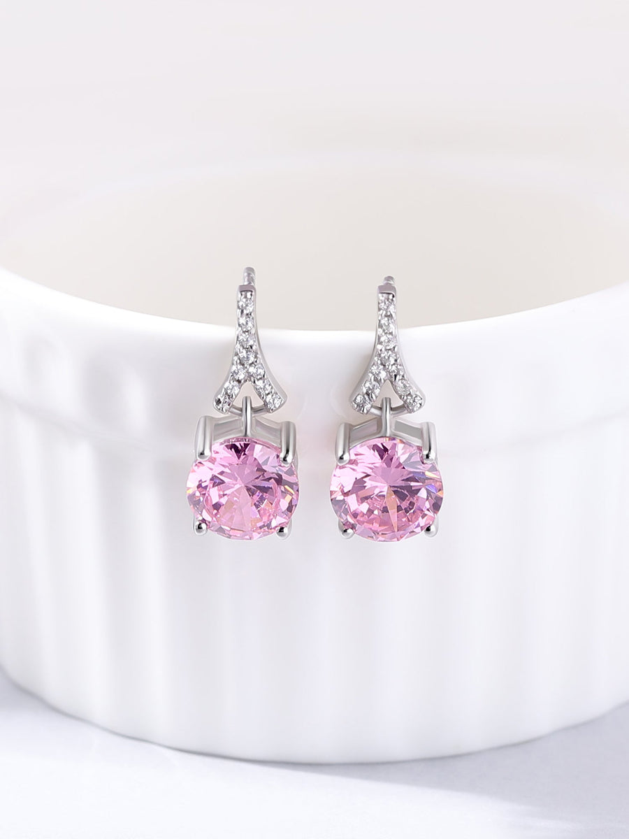 Pink Cz Stud Earrings For Women