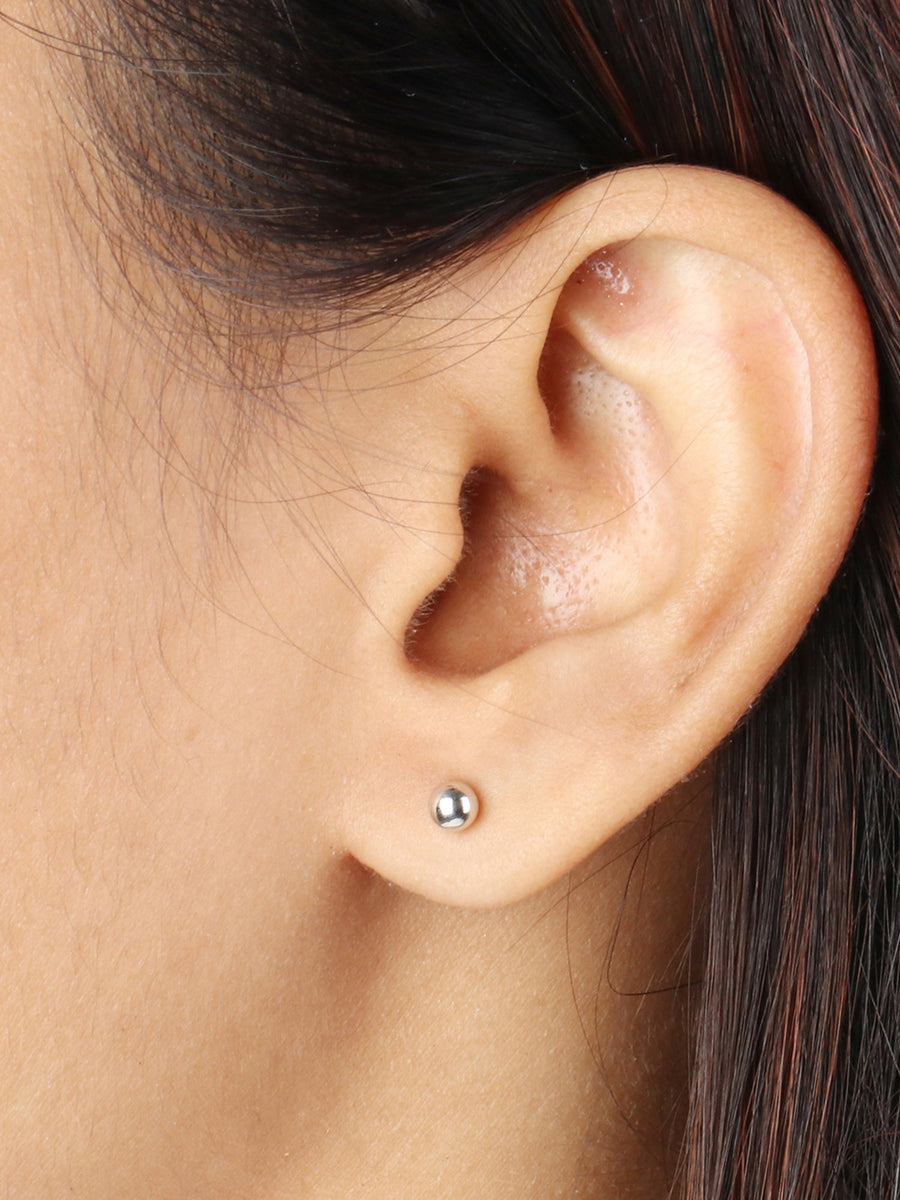 4 MM Silver Ball Stud Earrings-1