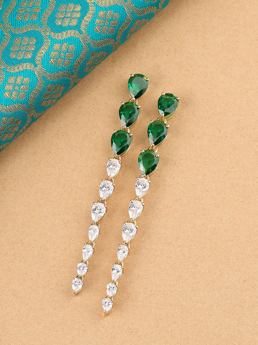 Emerald And Diamond Look Golden Earrings