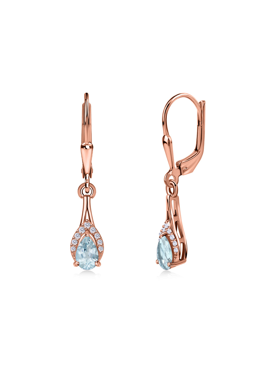 Natural Aquamarine Teardrop Gold Earrings