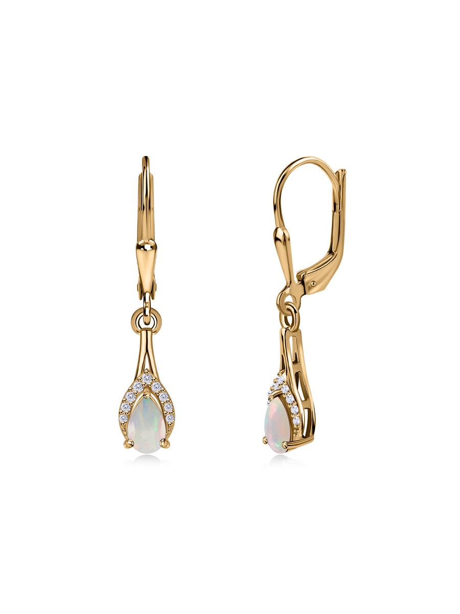 Natural Ethiopian Opal Teardrop Gold Earrings