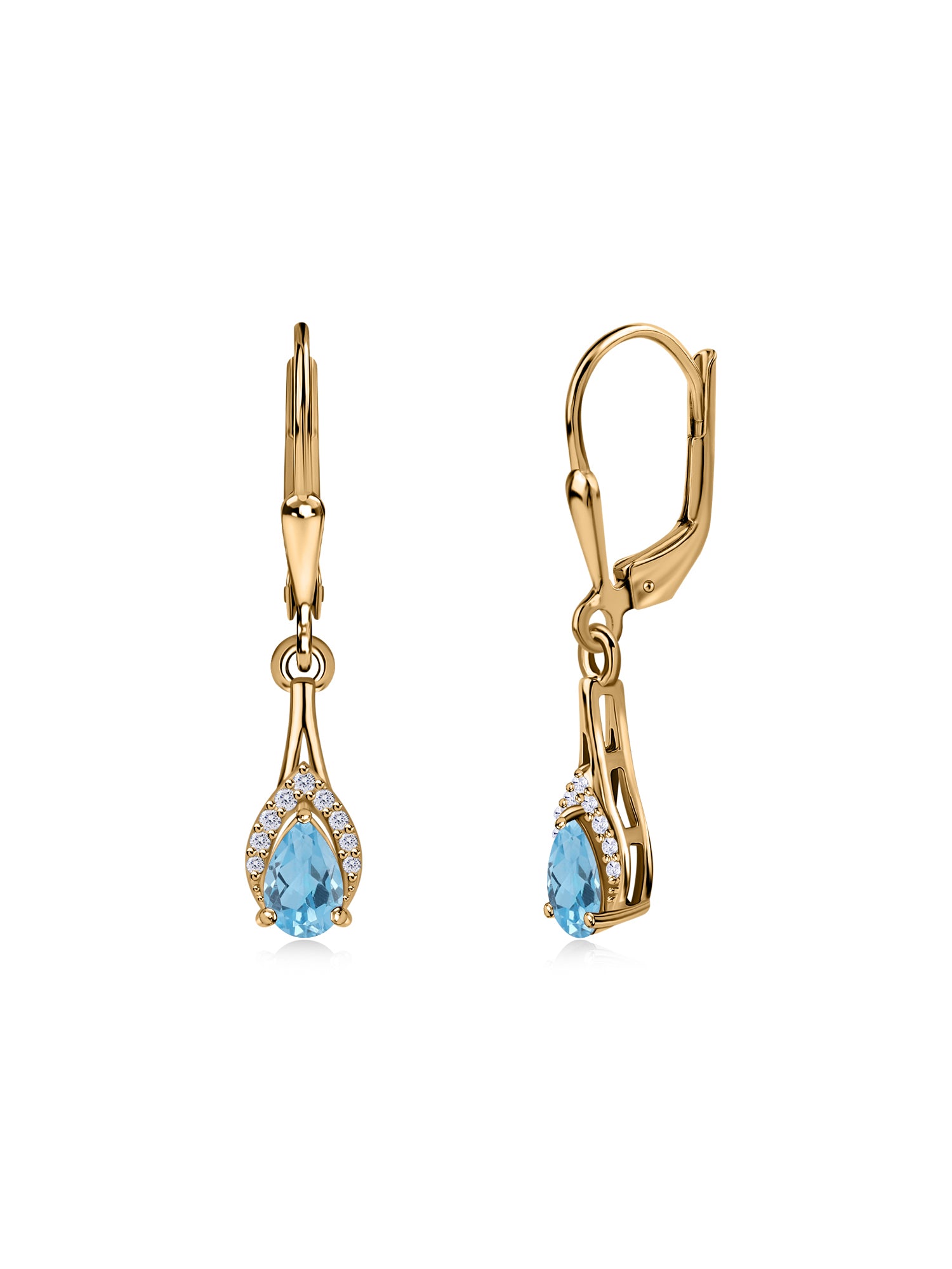 Natural Blue Topaz Teardrop Gold Earrings