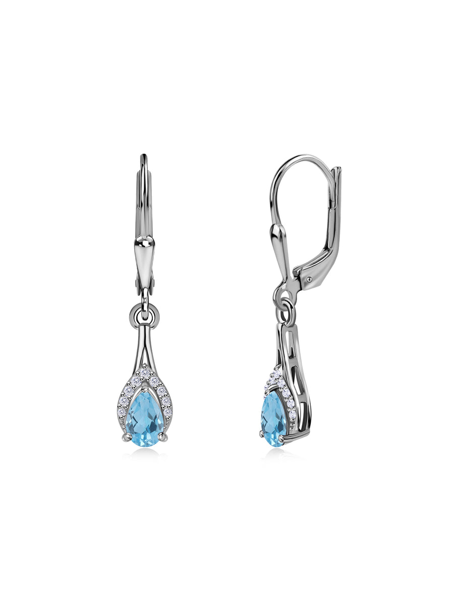 Natural Blue Topaz Teardrop Gold Earrings
