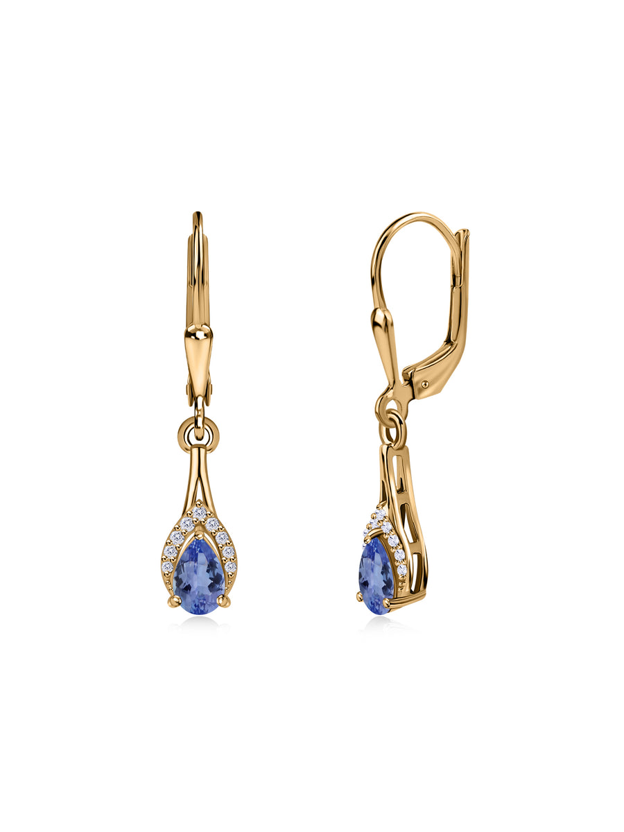 Natural Tanzanite Teardrop Gold Earrings