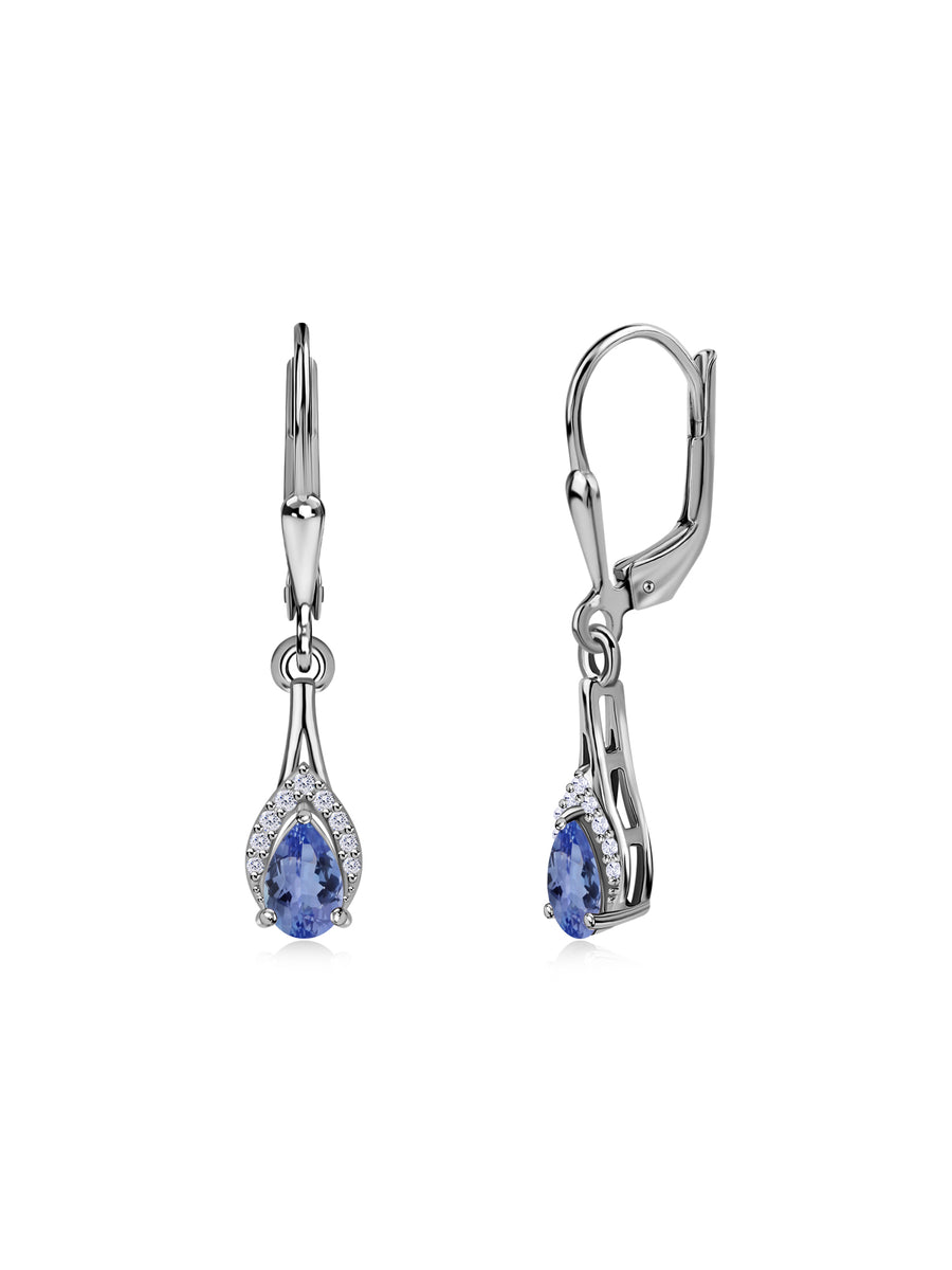 Natural Tanzanite Teardrop Gold Earrings