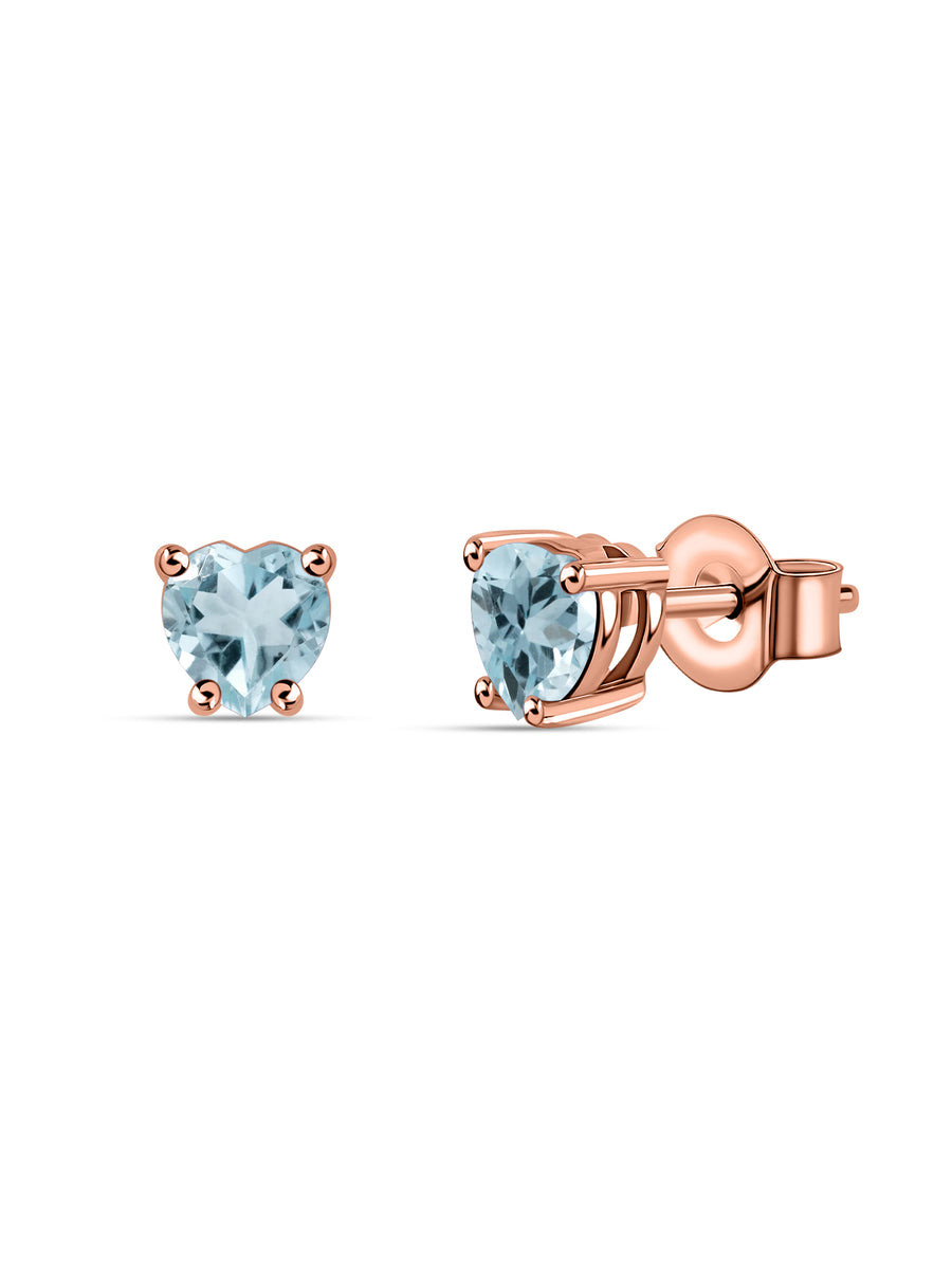 Natural Aquamarine Heart Gold Stud Earrings
