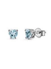 Natural Aquamarine Heart Gold Stud Earrings