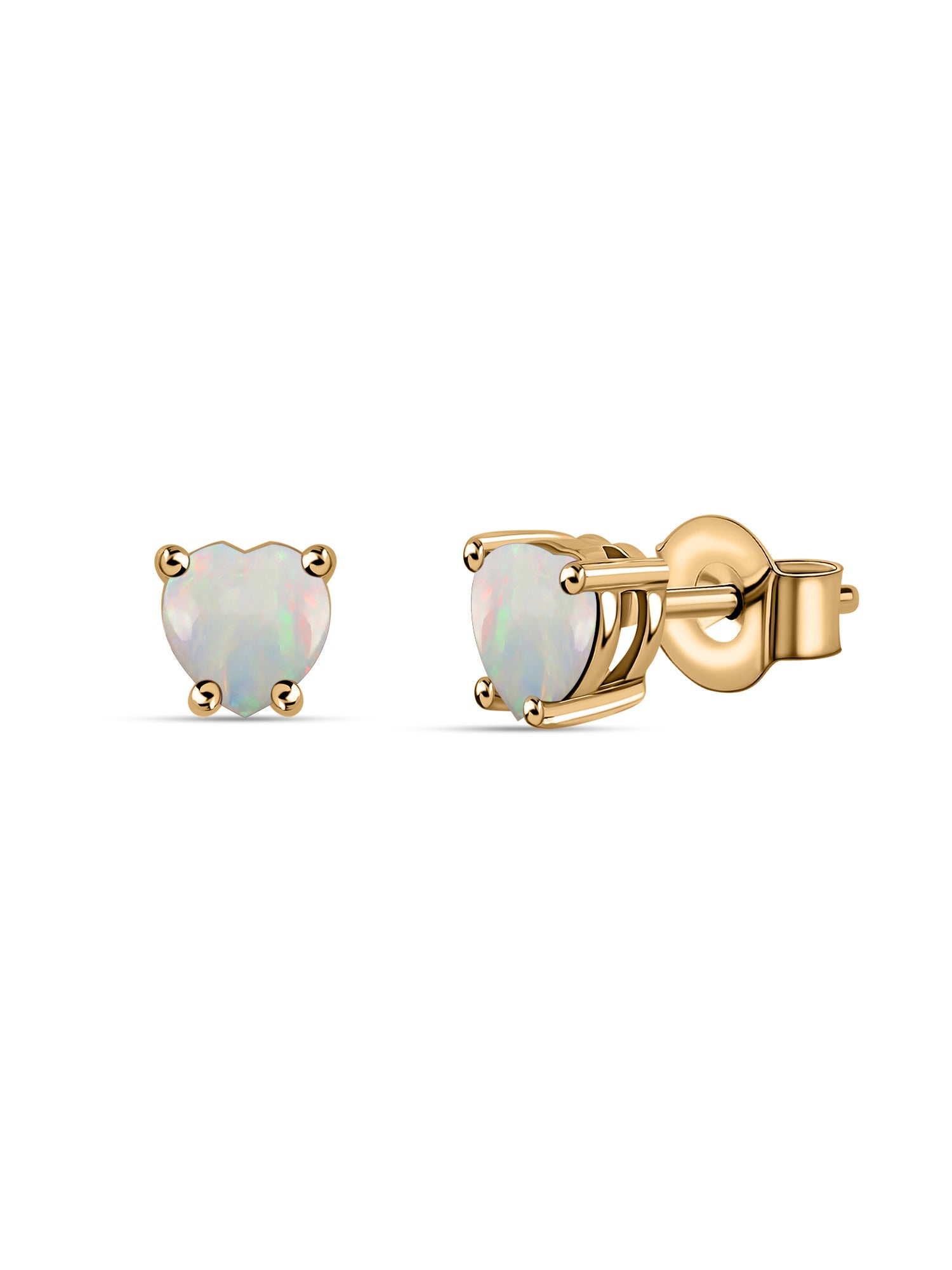 Natural Ethiopian Opal Heart Gold Stud Earrings