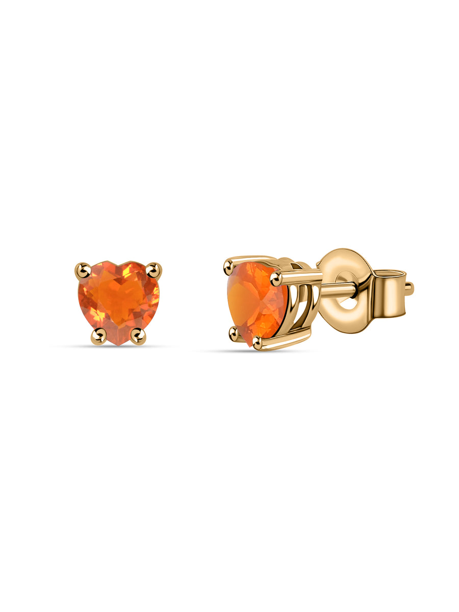 Natural Fire Opal Heart Gold Stud Earrings
