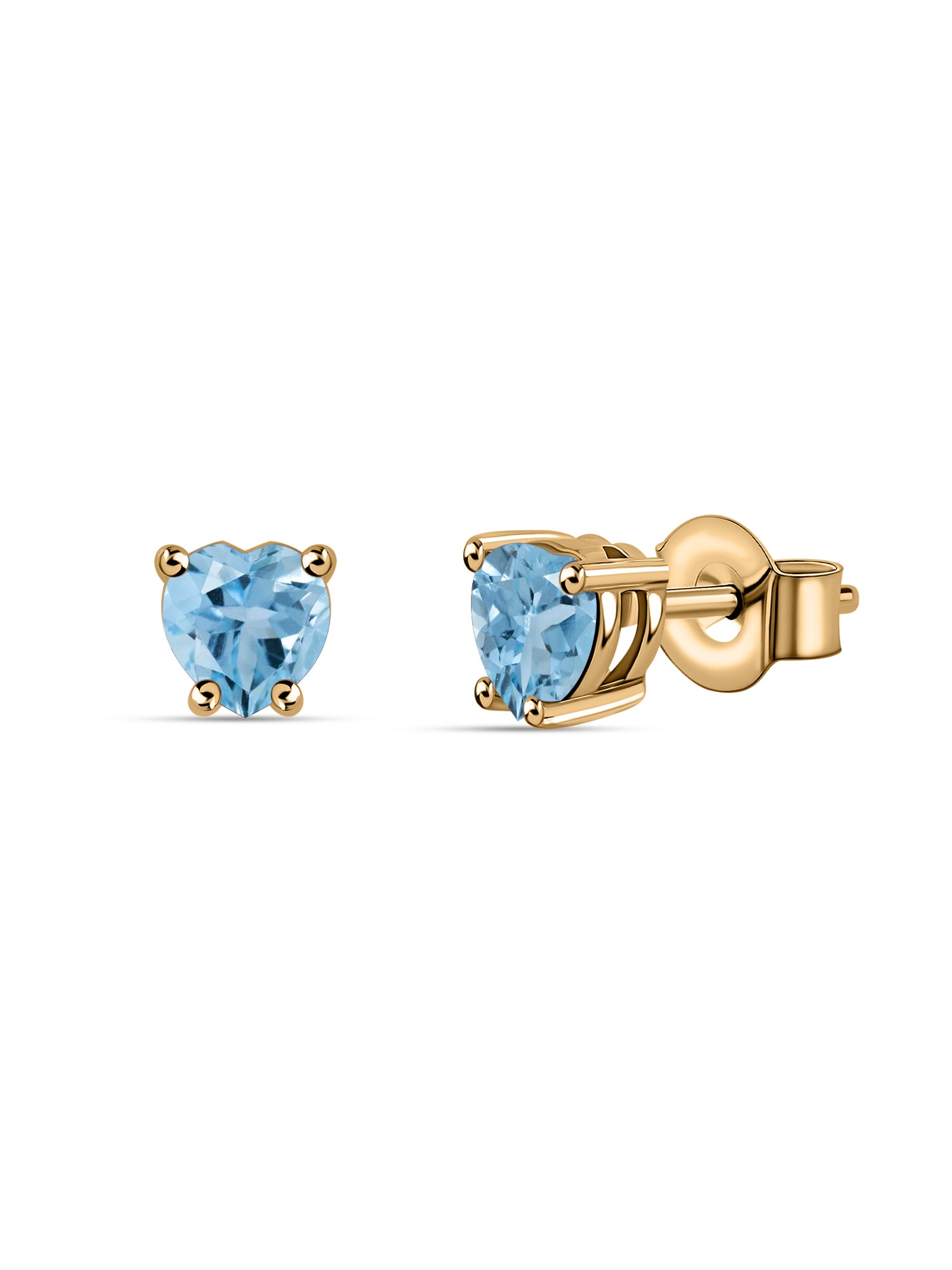 Natural Blue Topaz Heart Gold Stud Earrings