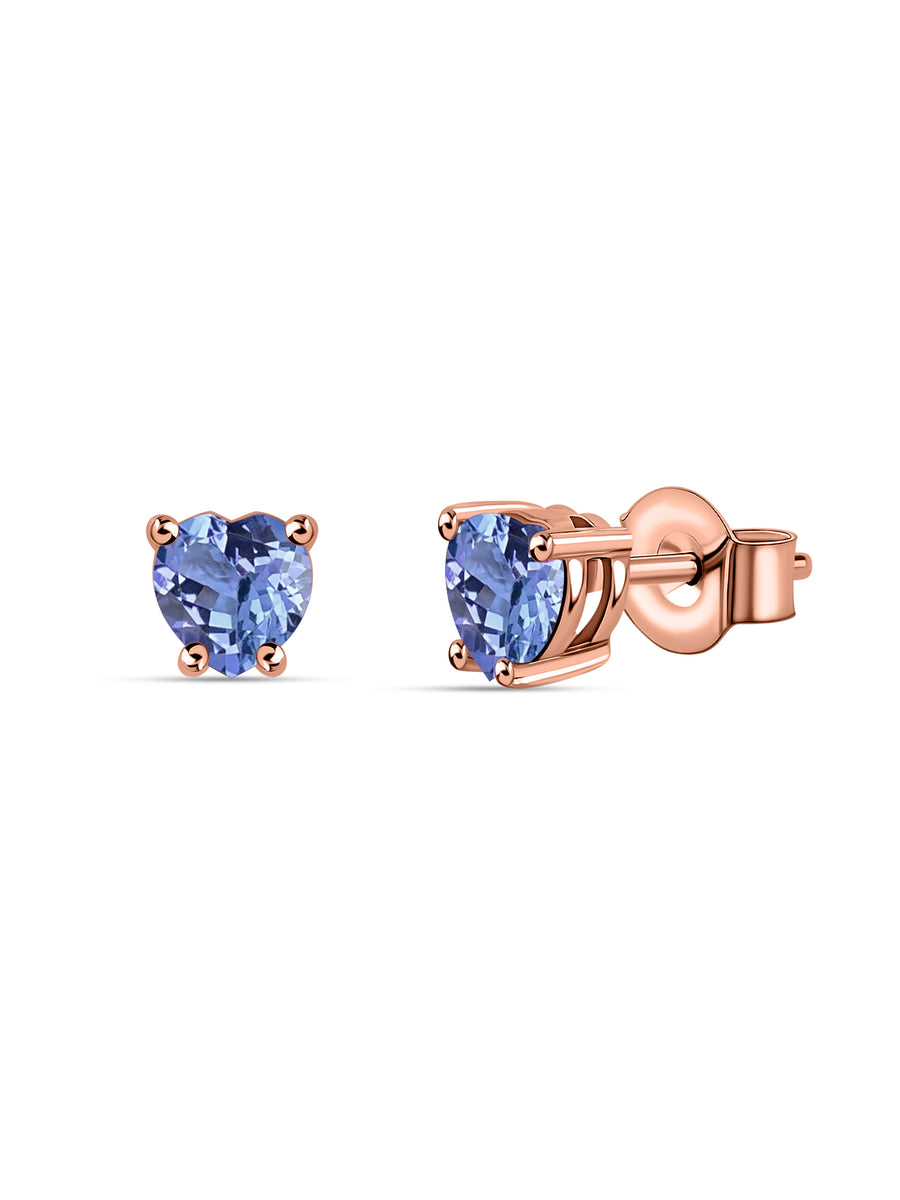 Natural Tanzanite Heart Gold Stud Earrings