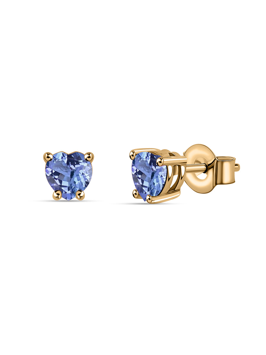 Natural Tanzanite Heart Gold Stud Earrings
