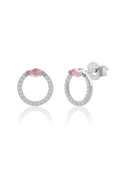Pink Circle Stud Earrings For Women